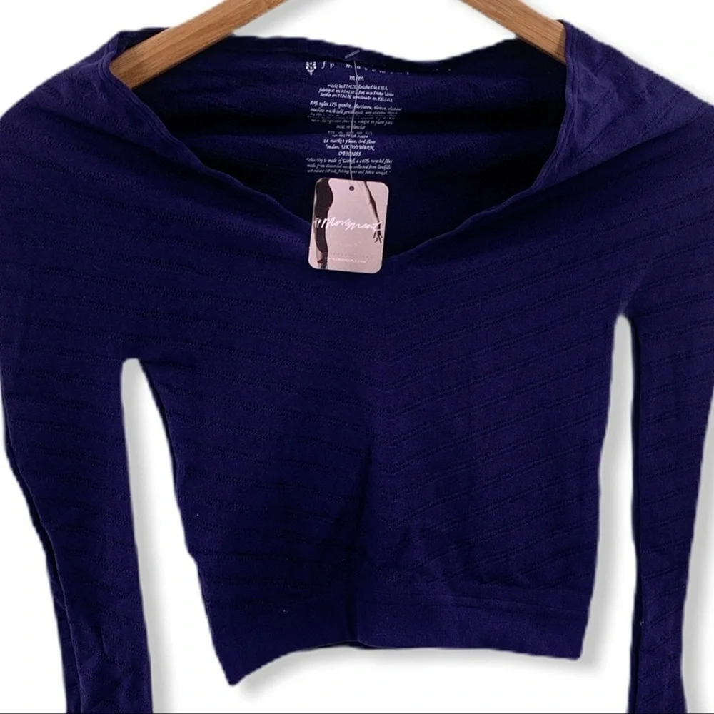 Free People Navy Gone Adrift Long Sleeve Crop Medium Yoga‎ Workout New